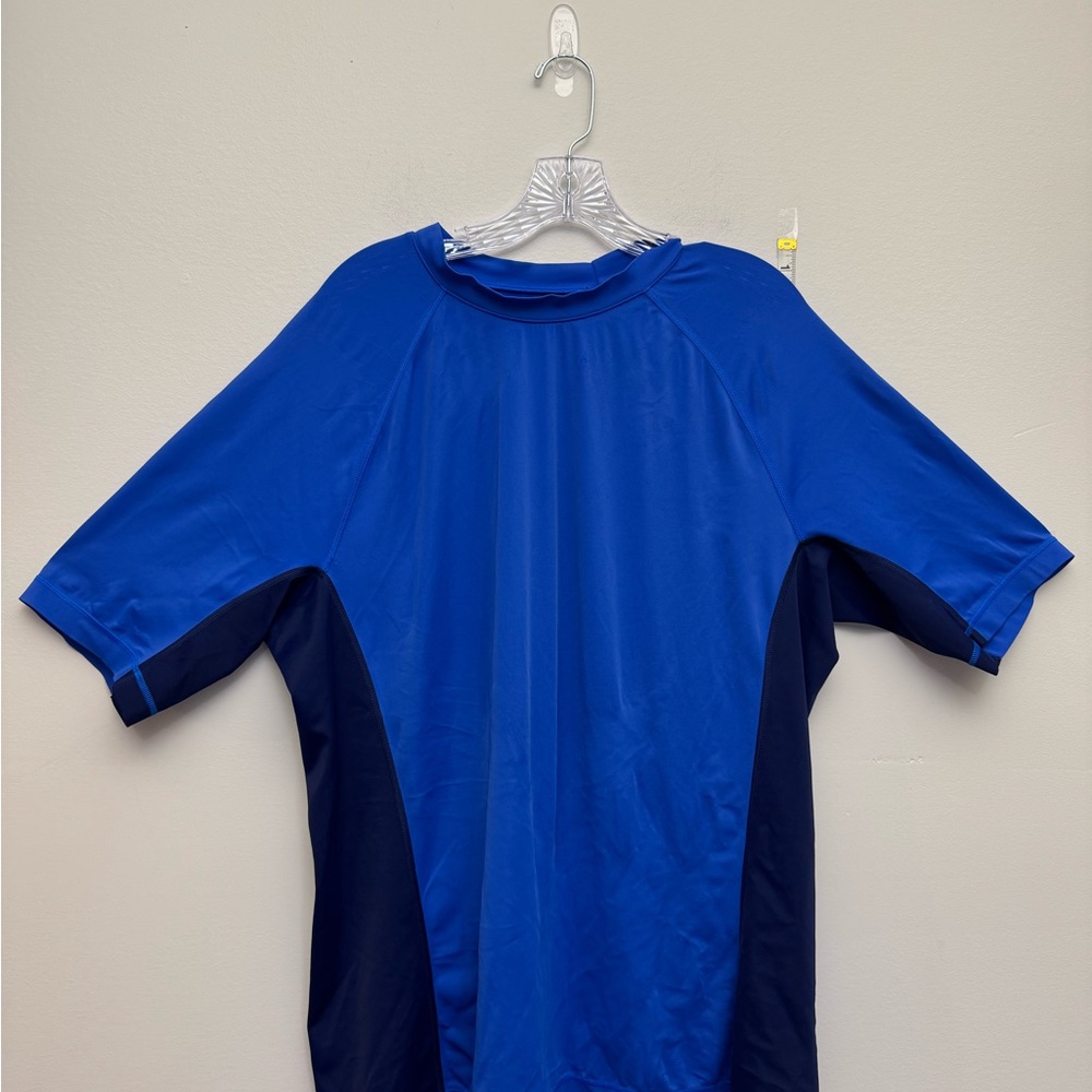 Lands’ End Mens Large Tall Blue Rash Guard Swim Shirt Short Sleeve
